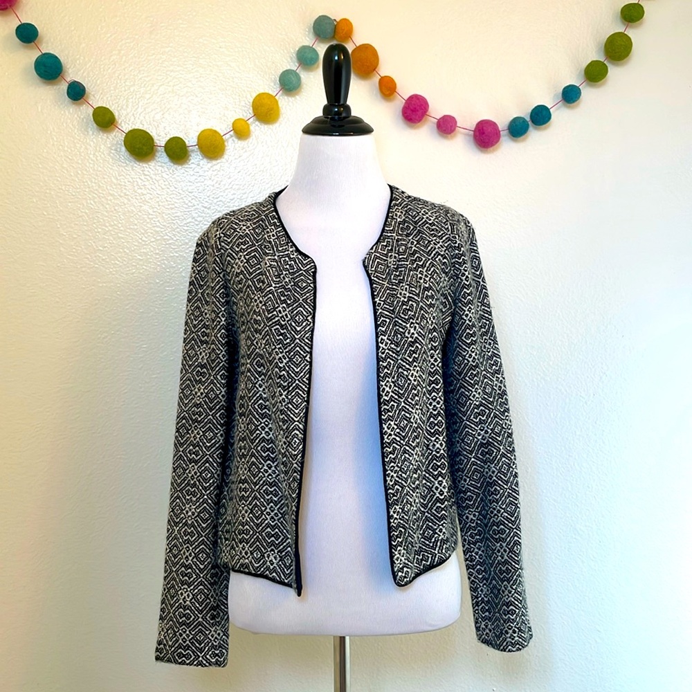 Nordstrom BCNU Black and White Wool/Linen Blend Jacquard Blazer - Size XS